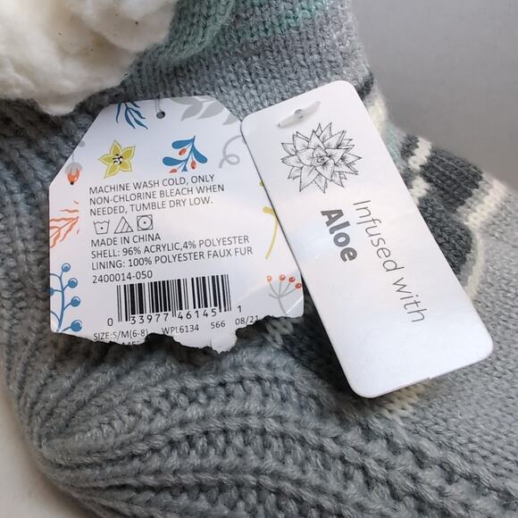 Muk Luks Aloe Infused Cabin Socks Slippers S/M Thick Stripes Grippers Grey - Picture 5 of 6